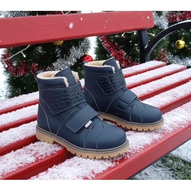 Cizmulite pentru copii din piele naturala,imblanite model BLU