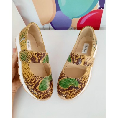 Natural leather ballet flats model PYTHONE YELLOW