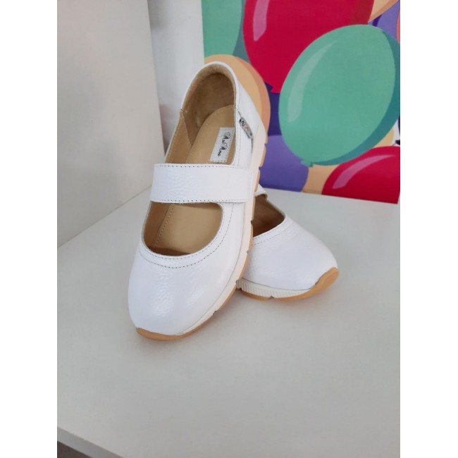 Balerini fete din piele naturala model WHITEY